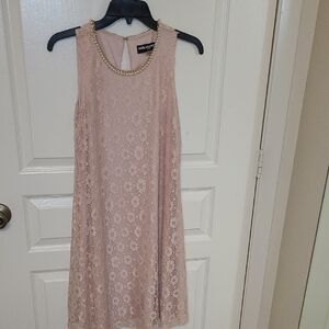 Karl Lagerfeld Pink Lace Dress with Pearl Neckline